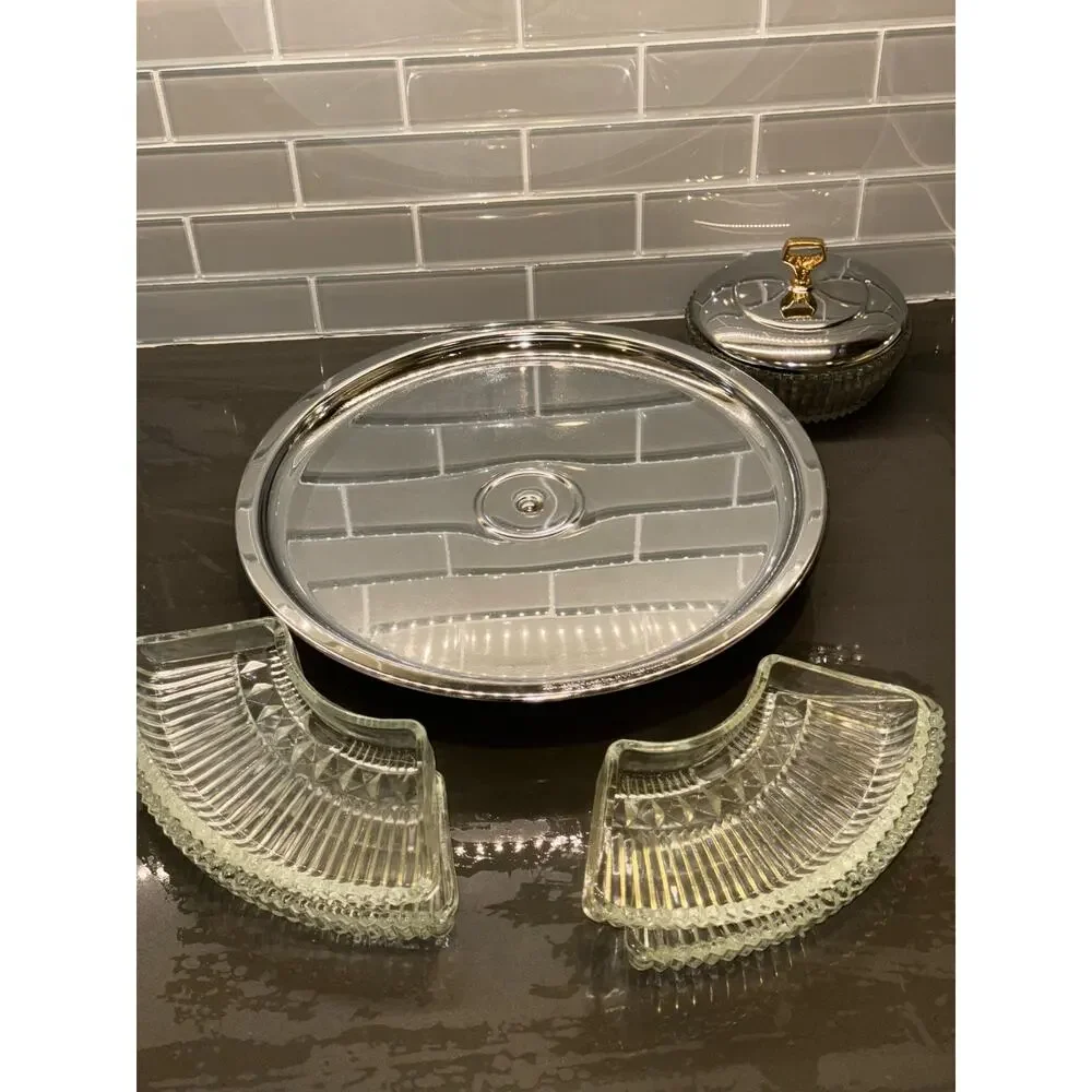 Vintage 13” Kromex 5-Part Lazy Susan Serving Tray /Relish Dish/Party Platter